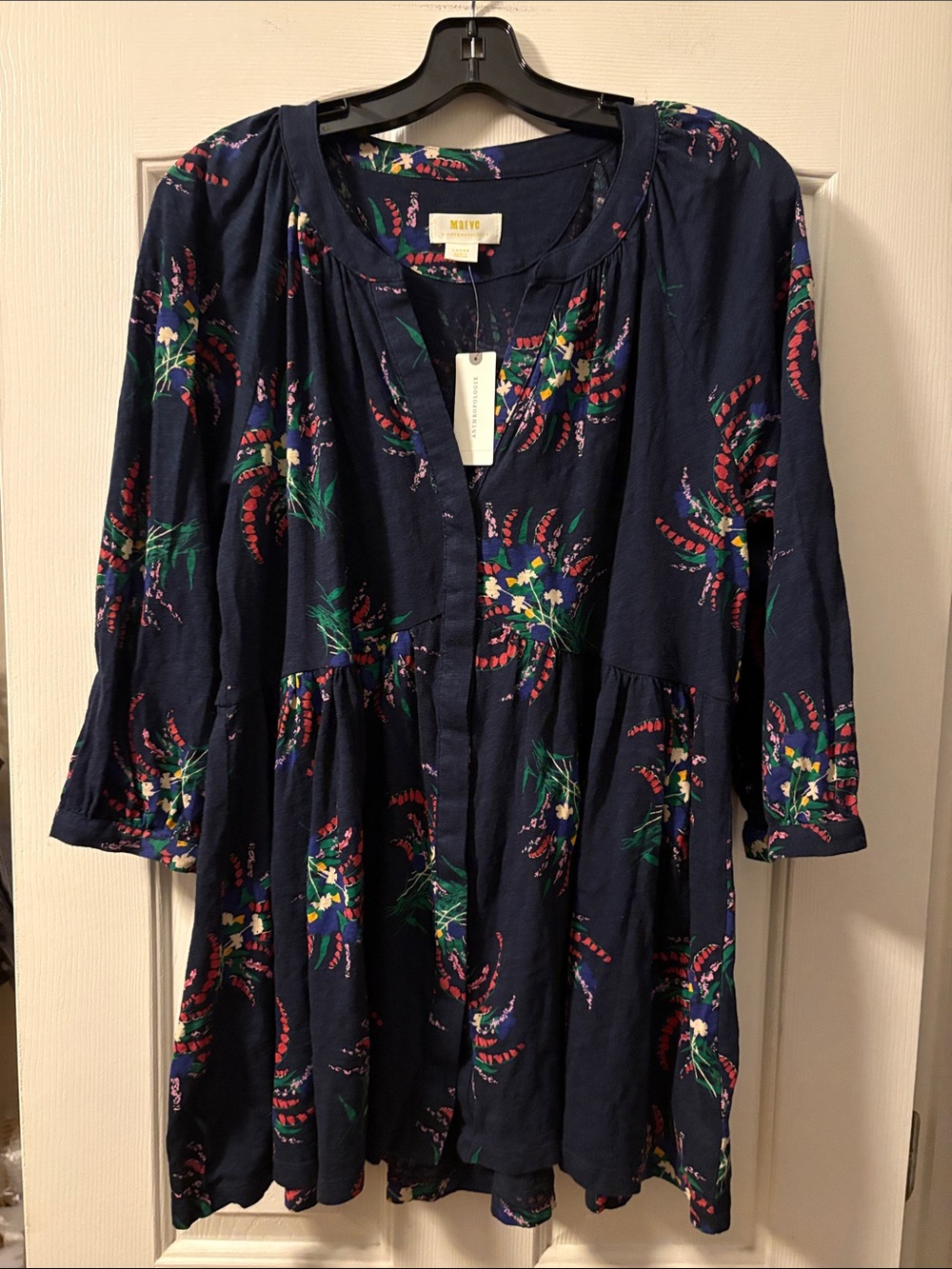 Maeve by Anthropologie Navy Blue Floral Peplum Blouse size L